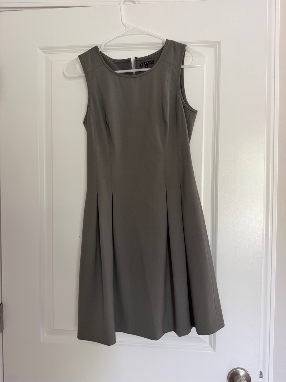 Theory Sleeveless Midi Dress in Gray Olive